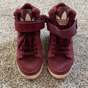 Adidas Retro High Tops- Cranberry Suede Wedge with velcro